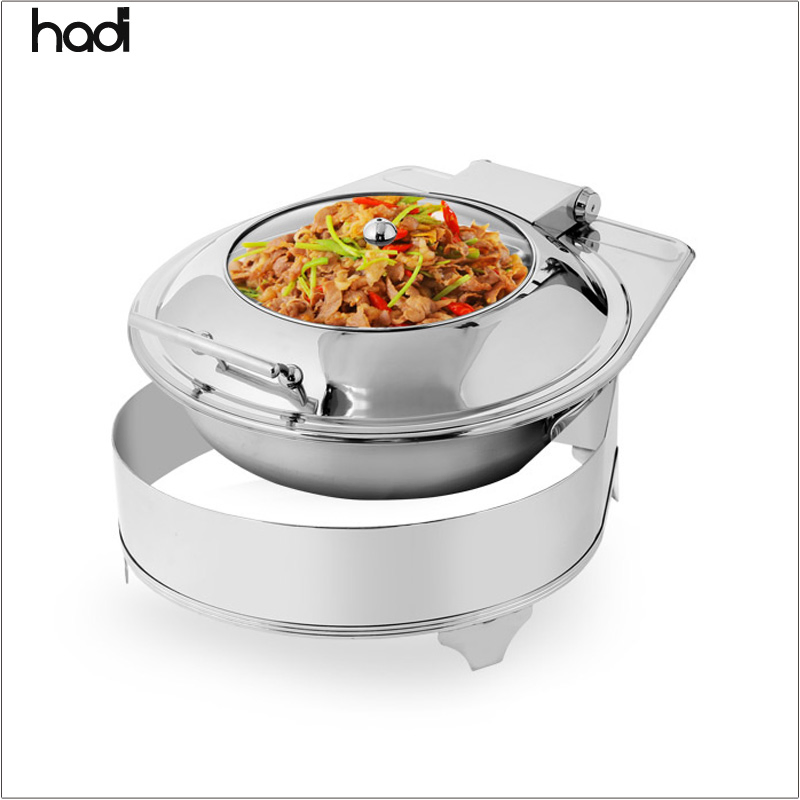 Hotel Restaurant Supplies Hydraulic 6L Stainless Steel Buffet Stove Chafing Dish with Glass Cover