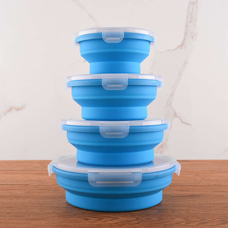 New Round Silicone Lunch Box, Silicone Collapsible Lunch Box for Preservation and Freezing, Silicone Fresh-Keeping Box Lunch Box