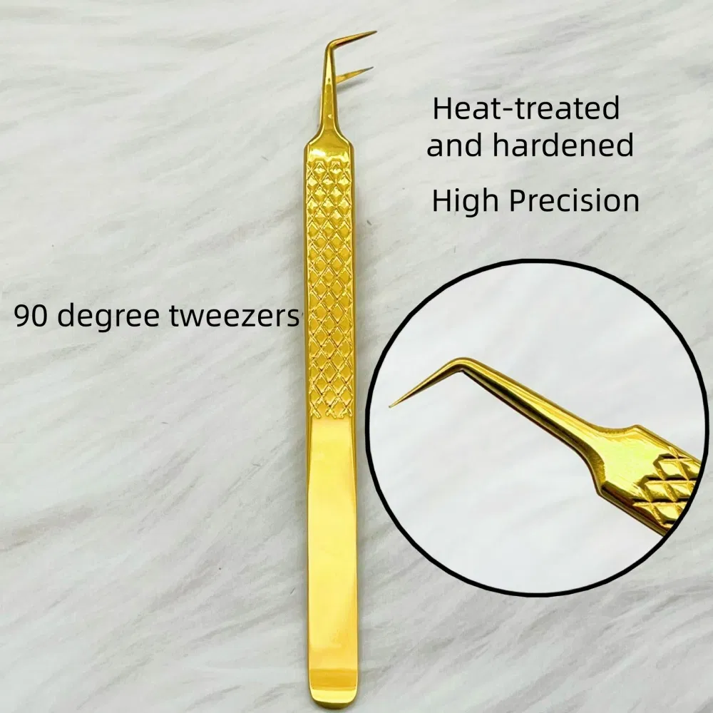 Best 45 90 Degree Isolation Metal Gold Volume Lash Eyelash Extension Tweezers