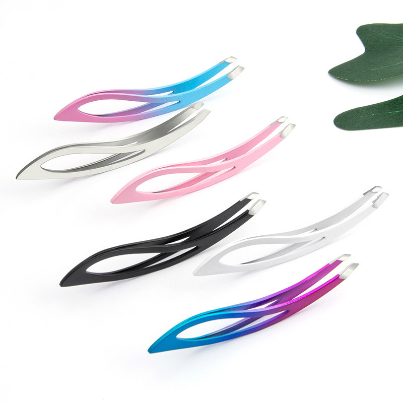 Stainless Steel Colored Slant Tips Eyebrow Eyelash Application Hair Removal Makeup Tweezers