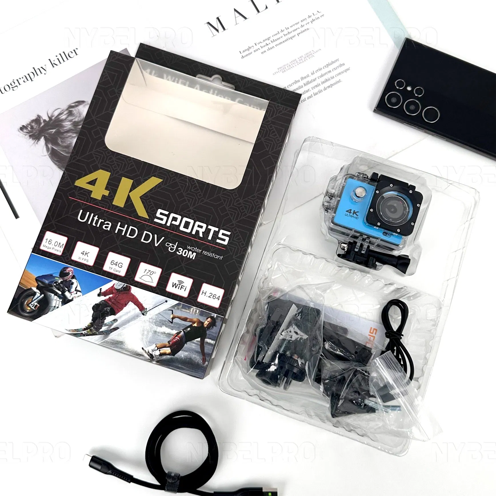 Экшн-камера 4K 20MP водонепроницаемая с Wi-Fi