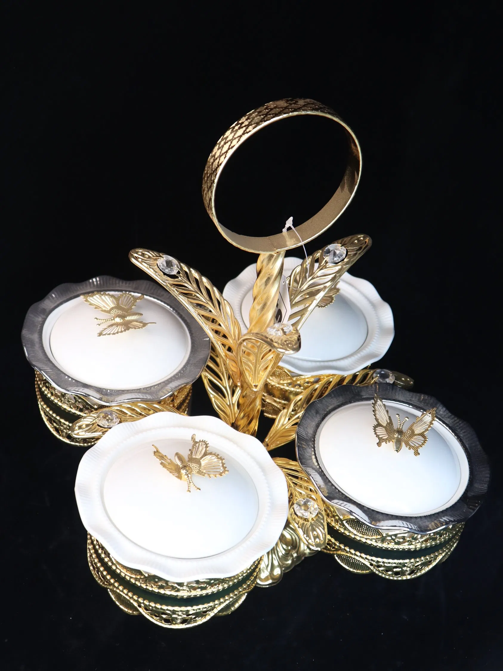 New High-End Gold-Plated Iron Strip with 4 Ceramic Bowls