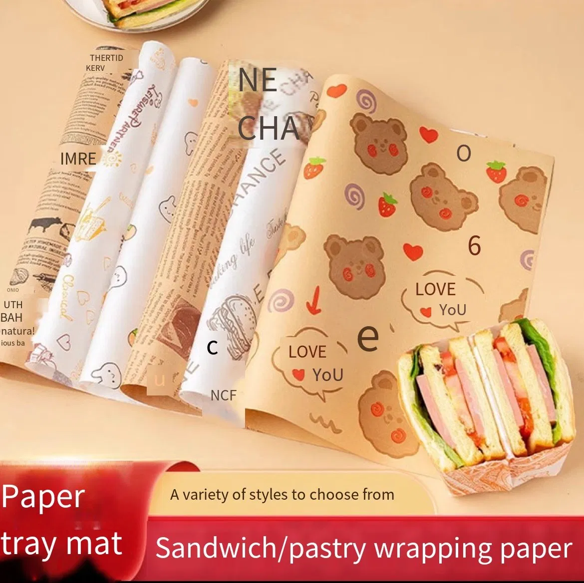Custom Baking Paper Greaseproof Tissue Burger Sushi Cake Sandwich Flowers Gift Papers