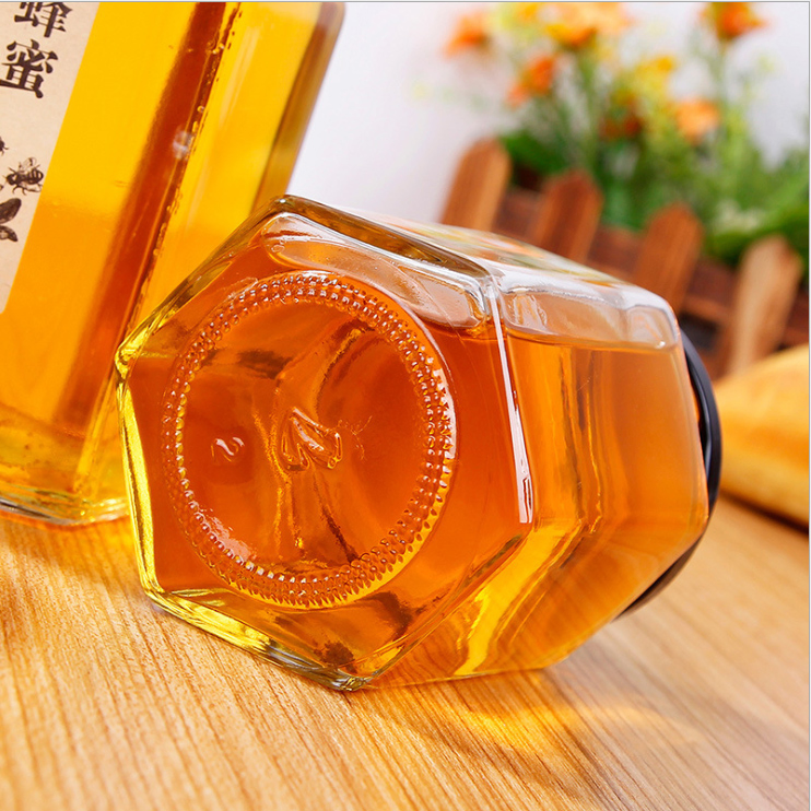100/500/750ml High Quality Hexagon Shape Glass Storage Bottle for Honey