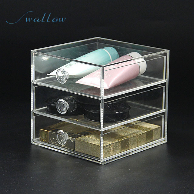 Acrylic Make up Organizer 3 Drawers Storage Box Clear Plastic Cosmetic Storage Box Organizers