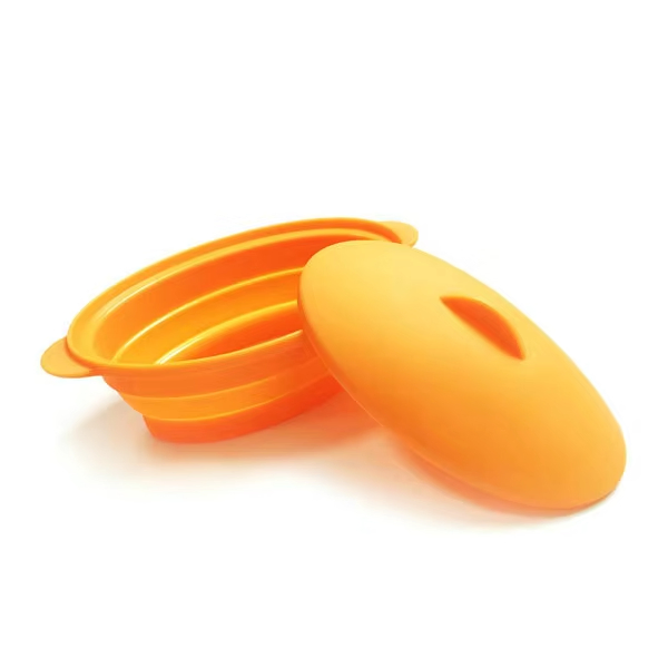 Large Collapsible Oval Microwave Steaming Steam Cooking Silicone Food Steamer with Lid Bowl