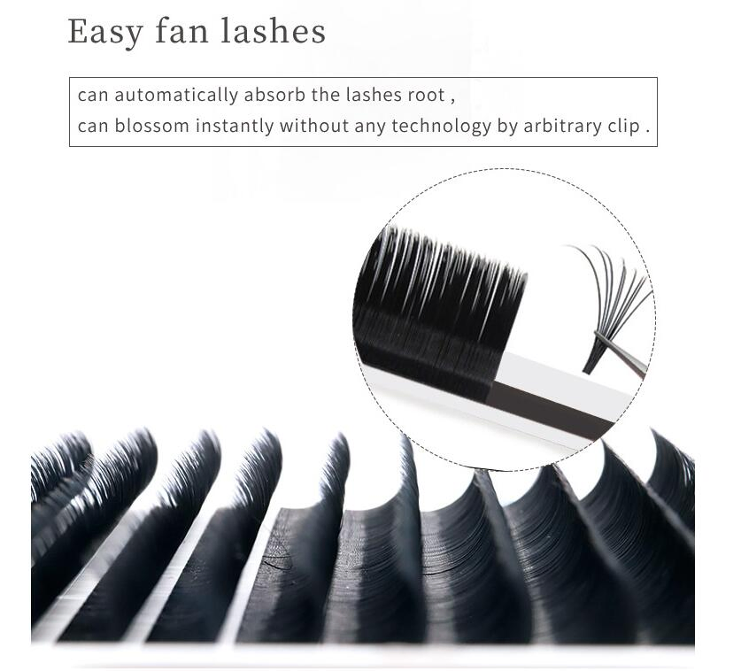 Easy Self Fanning Silk Lash Trays Russian Eyelash Korea Bulk Blooming Easy Fan Eyelash Extension