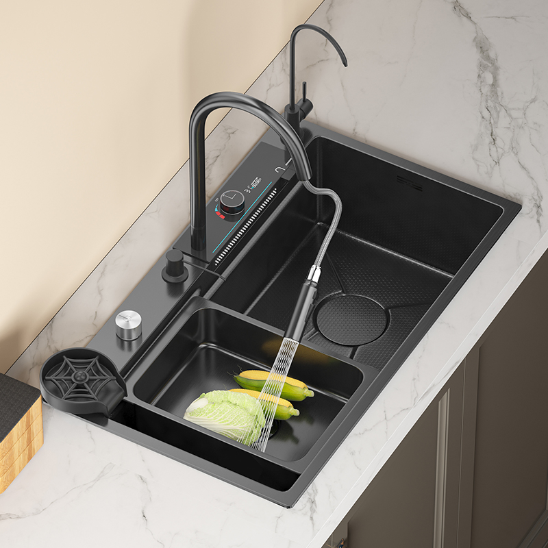 Kitchen Sink with Rainfall Faucet Single Big Sink Stainless Steel 304