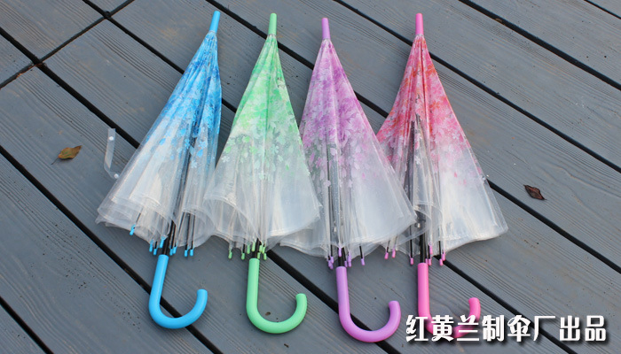 Transparent J Shape Long Handle Rain Umbrella Custom Logo Promotional Business Cheap Gift Umbrella