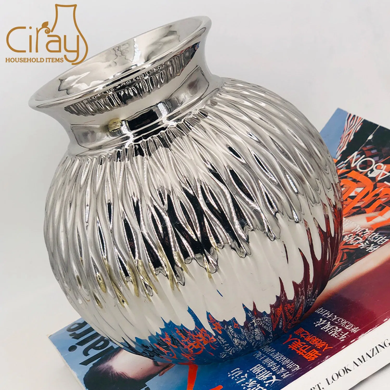 7 Inch Gold Small Top Ceramic Container Ceramic Vase for Dried Flower