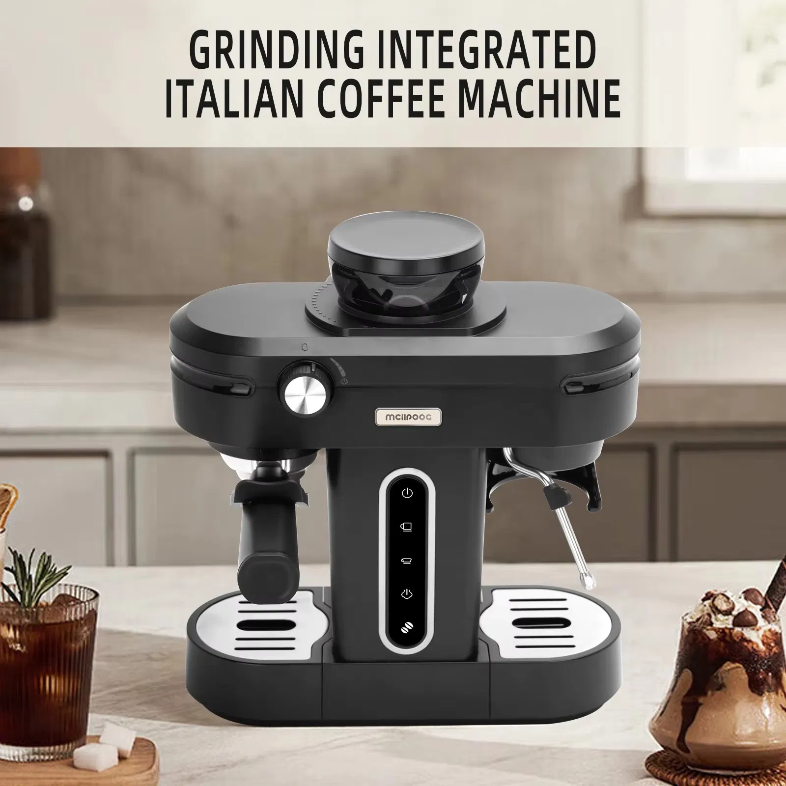 Mini Home Coffee Maker Pump Pressure Coffee Maker Manual Espresso Machine Grain Semi Automatic Coffee Espresso Machine with Grinder