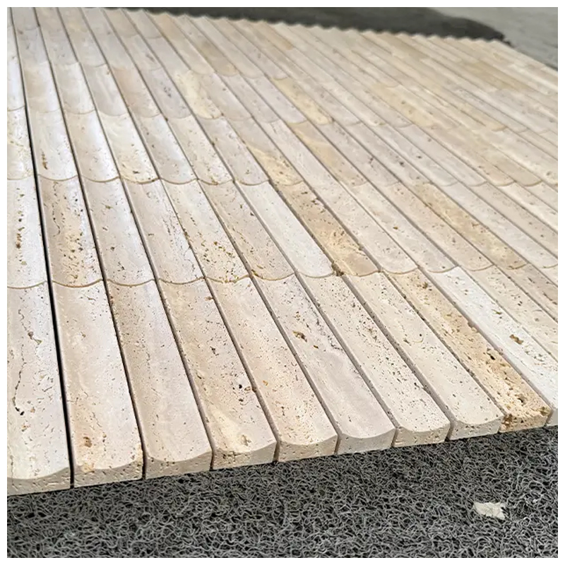 Chiaro Beige Travertine Stone Concave Mosaic Tiles