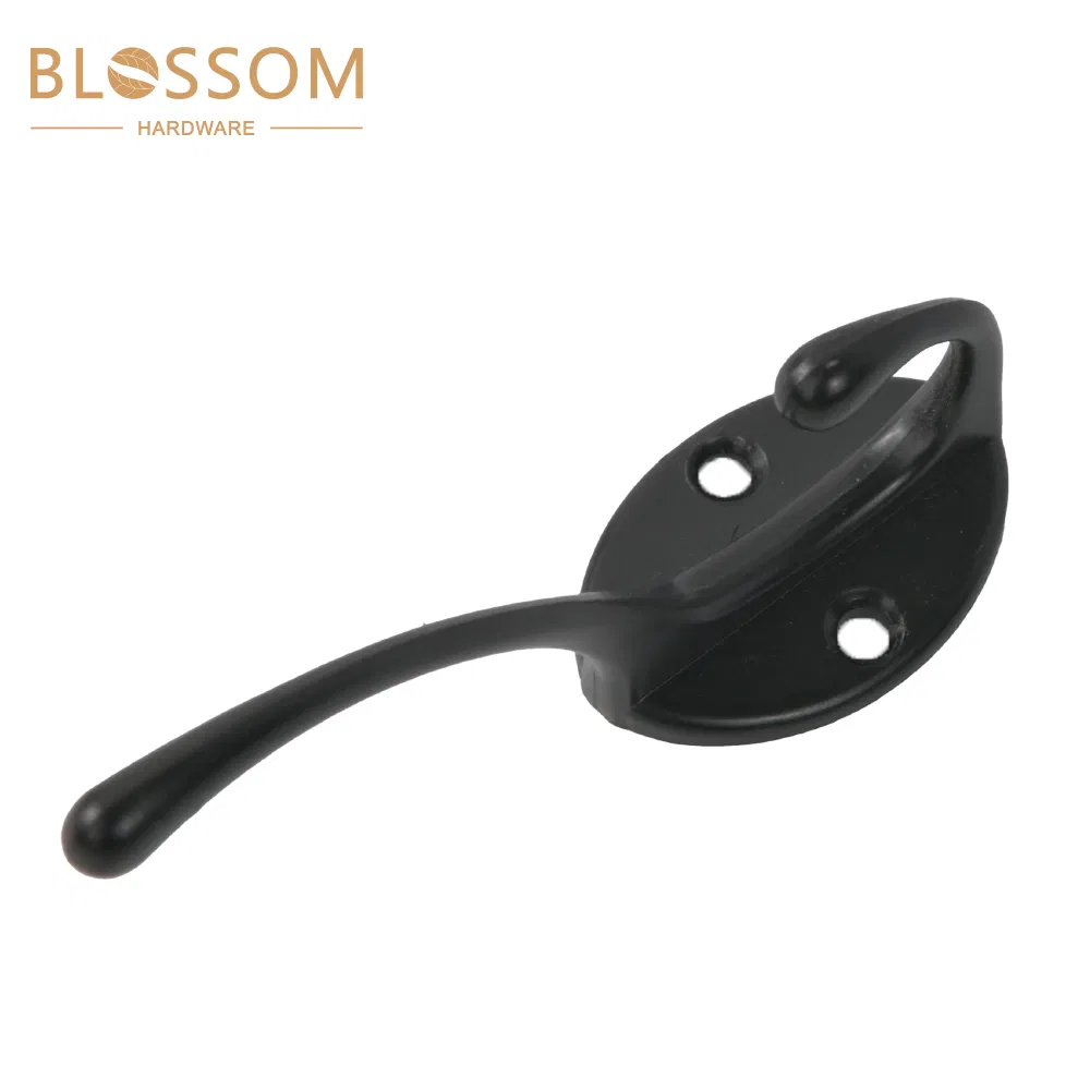 Commercial Grade Matte Black Dual Prong Robe Hooks Wall Mounted Metal Hanger for Hotel Bathroom