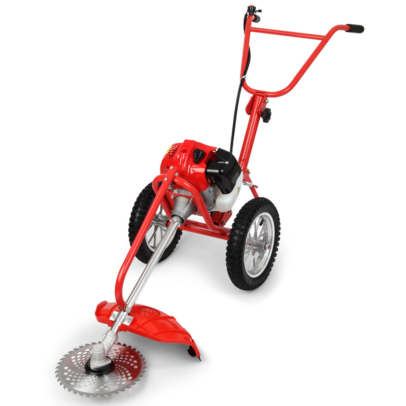 Handpush Lawn Mower 2-Stroke Brush Cutter with Wheels