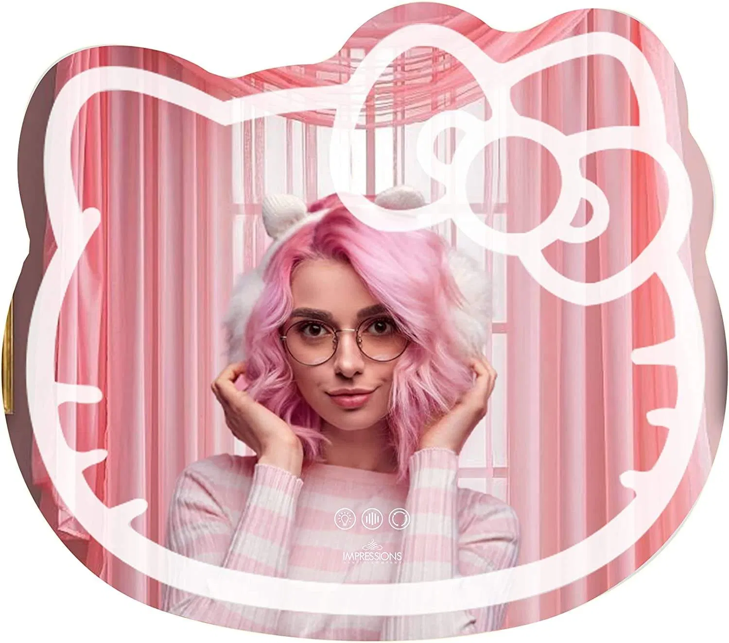 Light Touch Mirror Switch for Bathroom Irregular Decorative Mirrors Wall Modern Hello Kitty LED Mirror