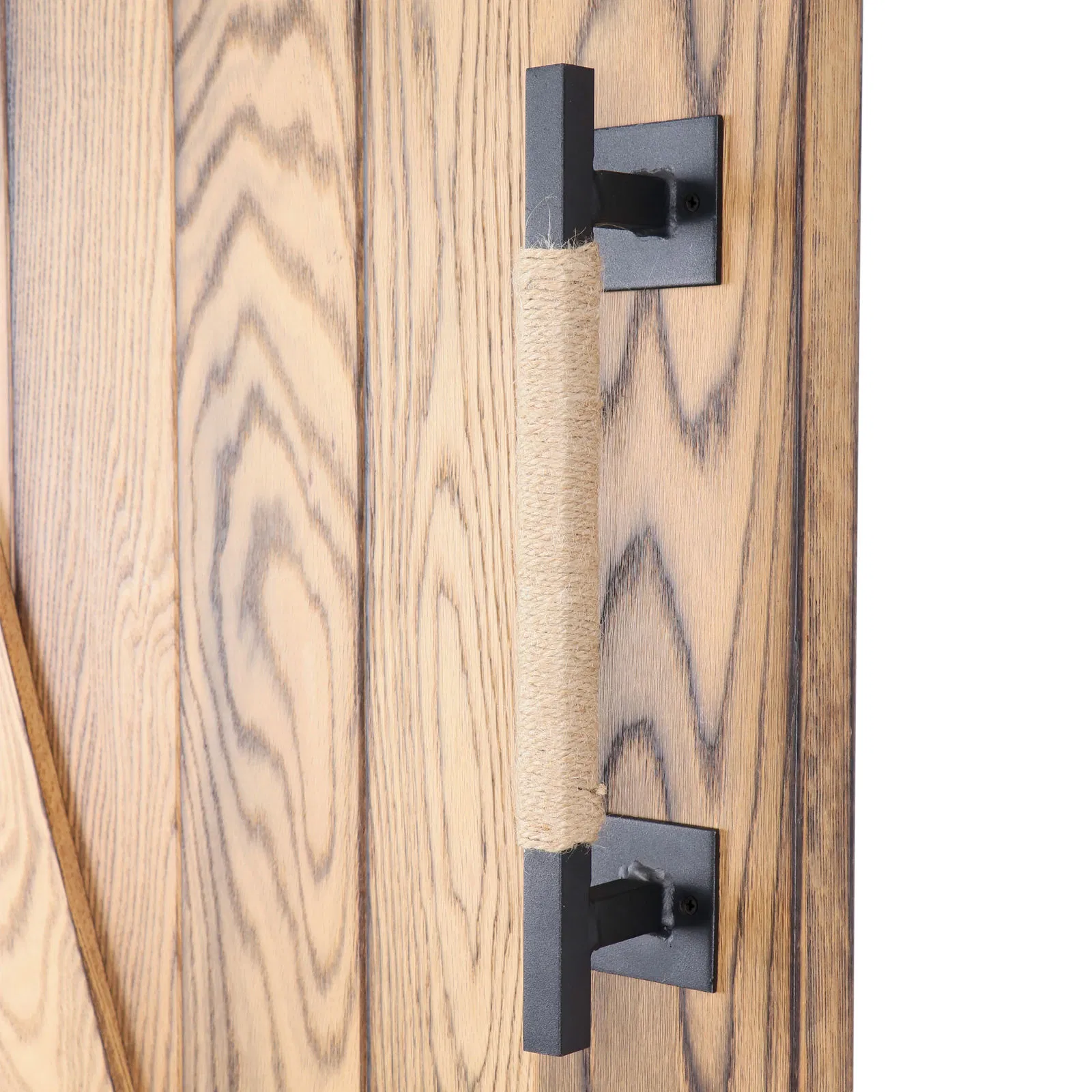 Kinmade 12" Antique Rustic Handmade Barn Door Handle Black Square Base Wrought Iron Door Pulls with Hemp Rope
