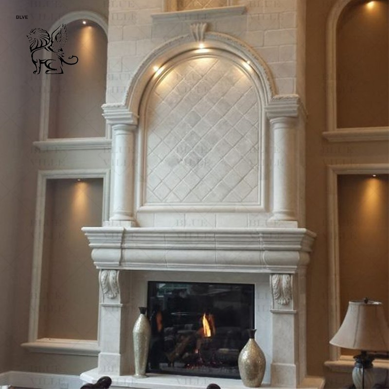 French Style Home Decor Double Luxury Fireplace Mantel Marble Stone Fireplace Surround Customized Factory