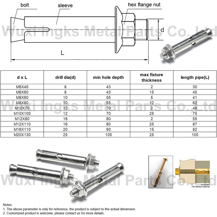 Анкерный болт с гайкой и распорной втулкой для бетона