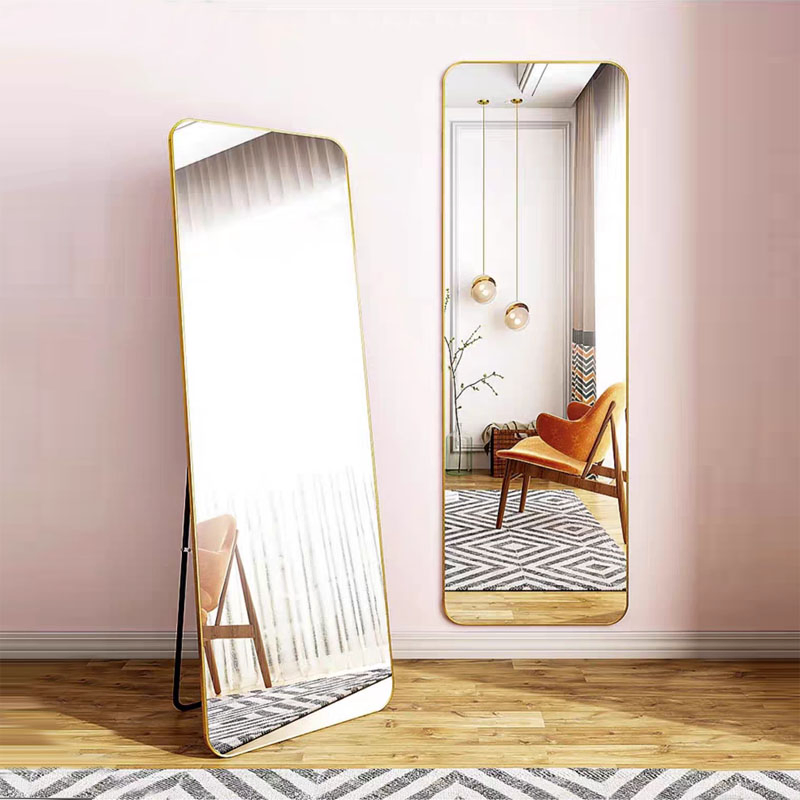 Nordic Home Decorative Rectangle Aluminum Alloy Frame Wall Mirror Standing Dressing Full Body Mirror
