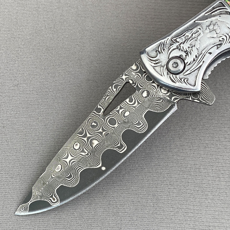 6"Stain Steel Blade Camouflage Color Folding Knife Damascus Knives for Outdoor