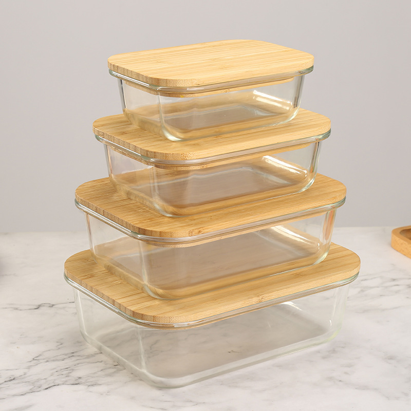 Borosilicate Glass Food Storage Containers Lunch Box with Bamboo Lid
