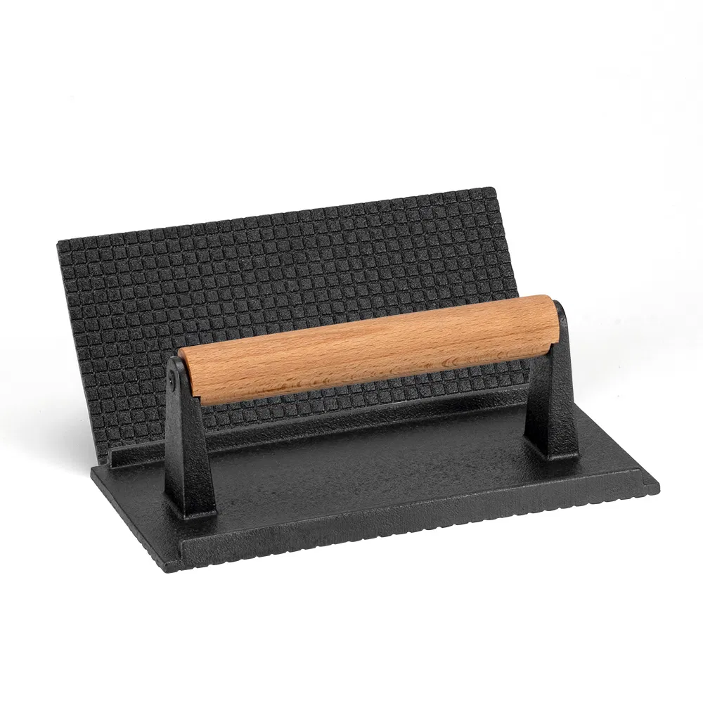 Cast Iron Bacon Grill Meat Press Steak Weight with Wooden Handle