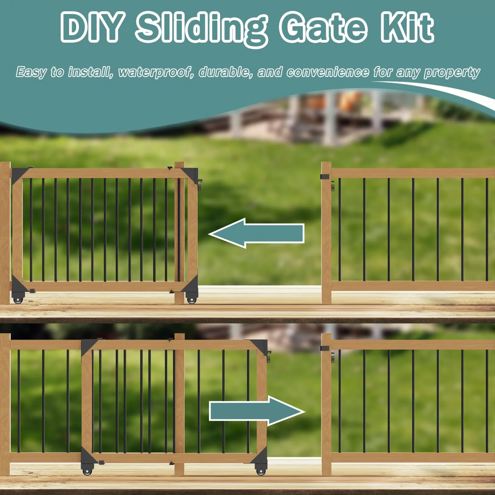 Sliding Gate Kit, Adjustable Door Hardware Kit for Wood Fence