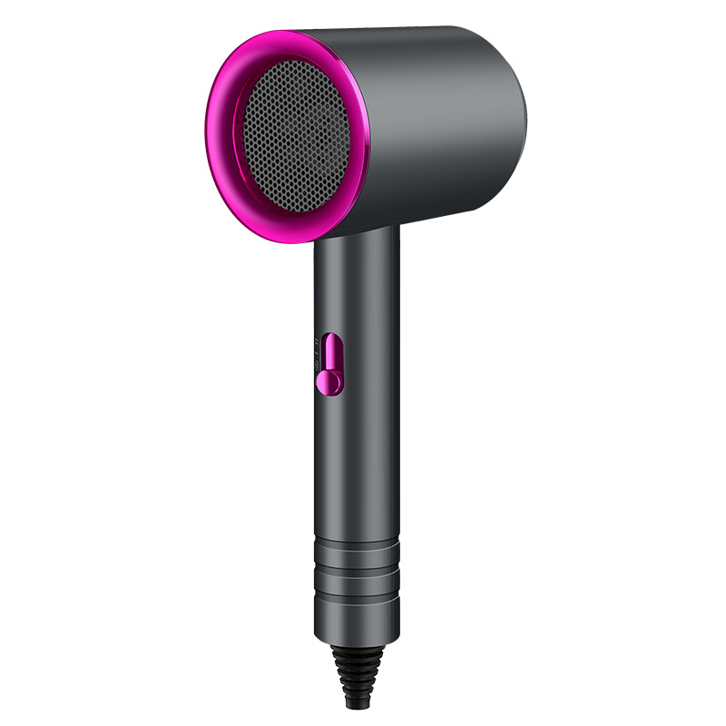 Professional Home & Salon High-Power Hair Dryer - Sleek Matte Black with Vibrant Magenta Accents Blue Light Negative Ion Technology for Frizz-Free, Shiny Hair
