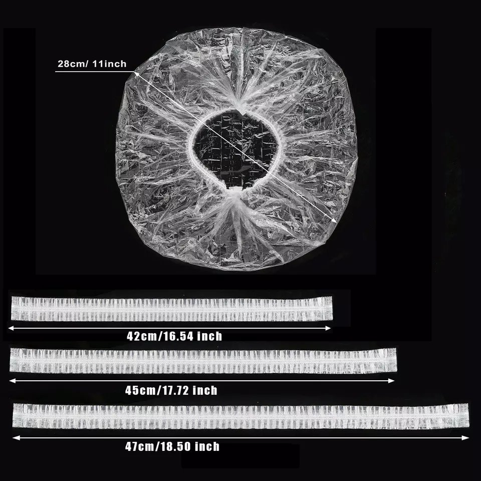 High Quality Cheap Waterproof Salon Hair Dry Processing Cap Custom PE Plastic Transparent Hair Cover Disposable Shower Caps 44cm