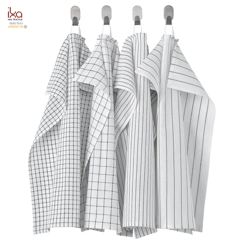 Drying Best Selling Luxury Wholesale Hand Soft Plaid Yarn Dye White Kitchen Cotton Dish Towel