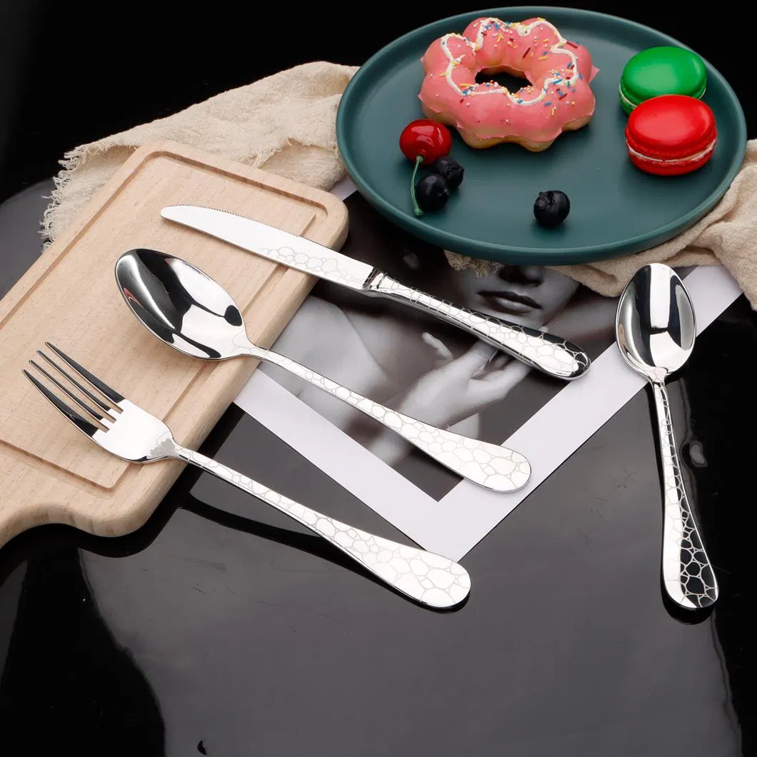 2024 Best Selling 18/8 Stainless Steel Dessert Fork with Stone Style Handle for Home/Hotel