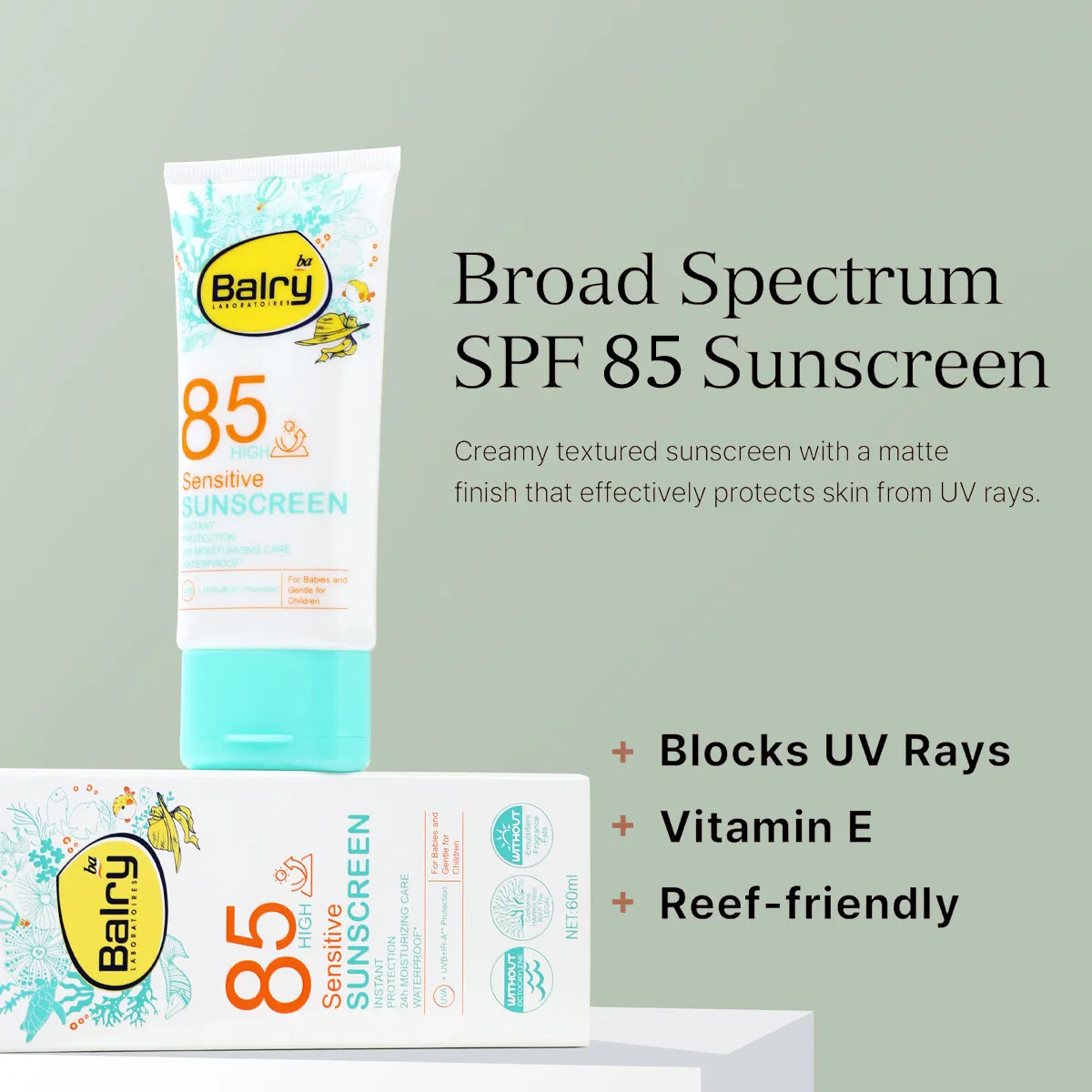 Whitening Waterproof Gentle Vitamin E Sunblock SPF85 Protection Sunscreen Cream for Children