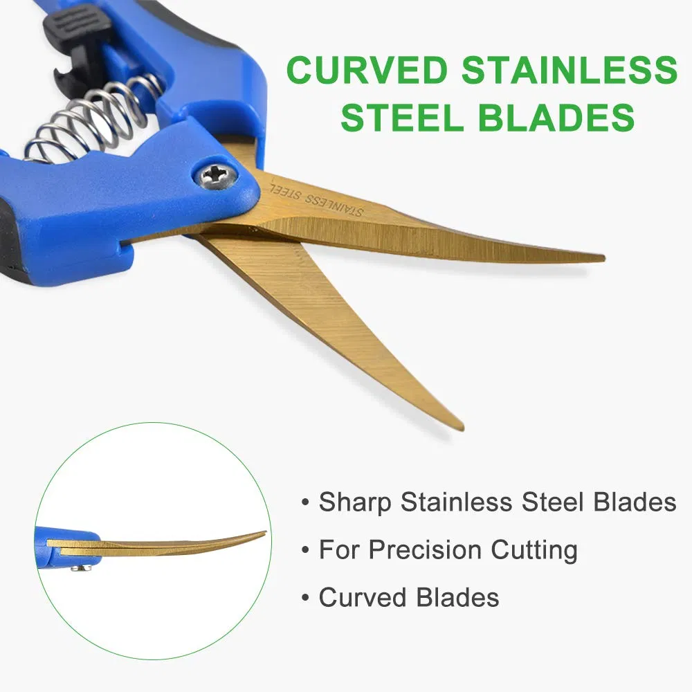Pruning Shears with Curved Blades Gardening Hand Pruning Scissors Titanium Coated Precision Blades