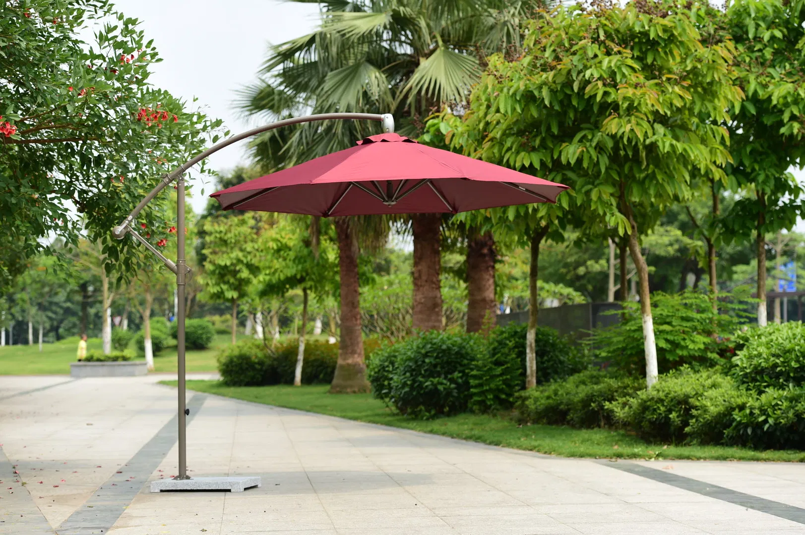 Tropical Oasis - The Elevated Outdoor Banana Hanging Patio Umbrella with Side Stand Garden Parasol