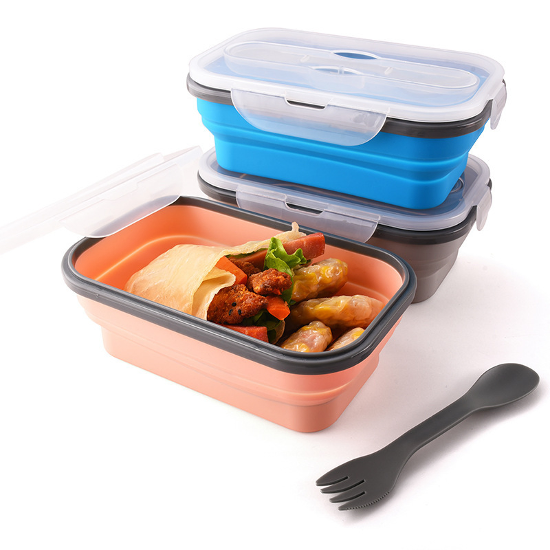 Outdoor Folding Portable Silicone Lunch Box with Compartments, Bento Box, Refrigerator Fresh-Keeping Box, Silicone Bowl, Microwave Heating Lunch Box