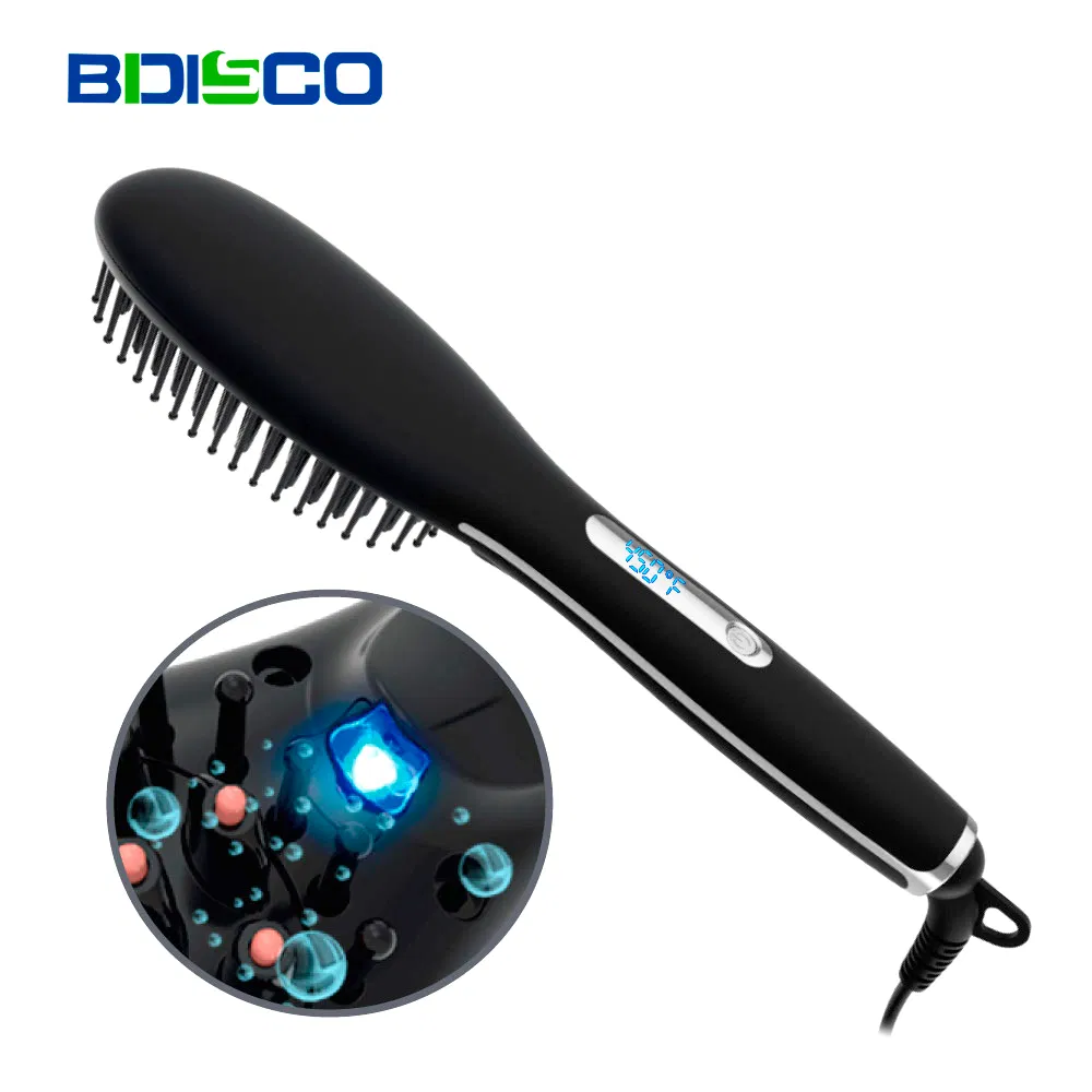 Bidisco Beautiful Star New Arrival Afro Anion 2 in 1 Straightening Brush 360 Rotating Handle Flat Iron Hair Straightener Comb