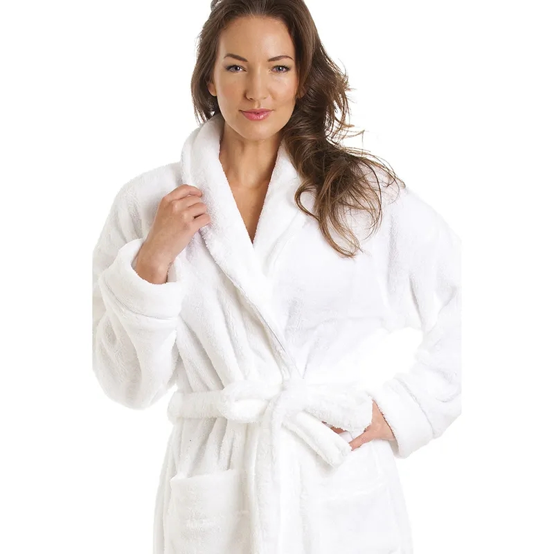 Custom Size White Shawl Collar 100% Cotton Hotel Terry Bathrobe