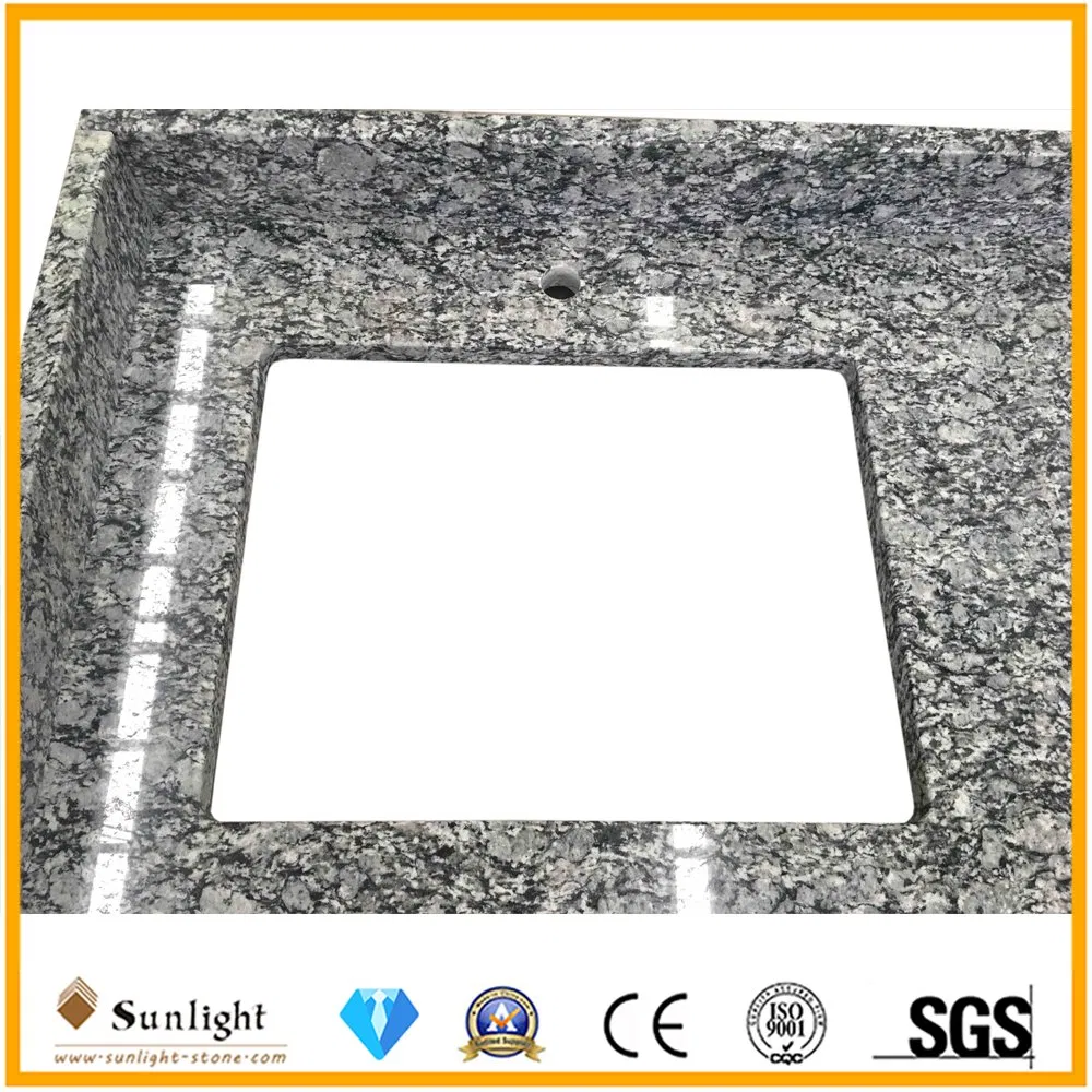 Custom White Wave Sea Flower Stone Kitchen Granite Counter Tops