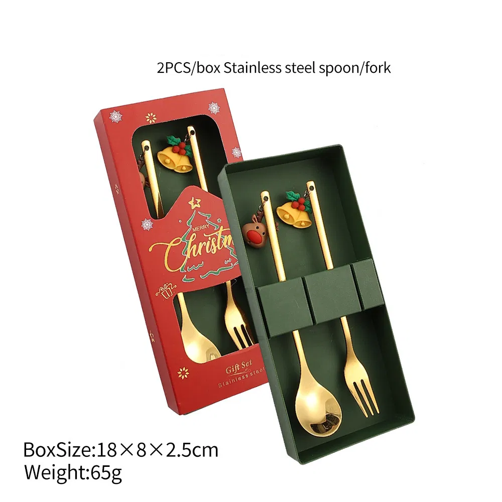 2PCS Cute Cutlery Set for Christmas Gift Family Adorable Tableware Sets