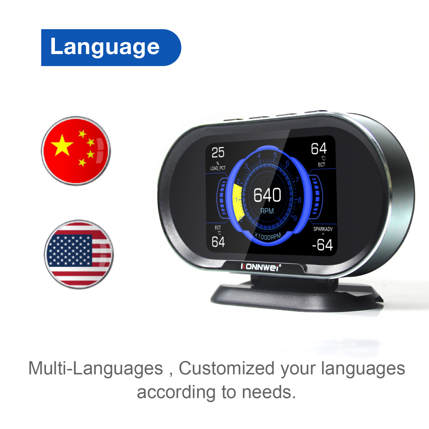 Проекционный дисплей HUD OBD Konnwei KW206 температура скорость