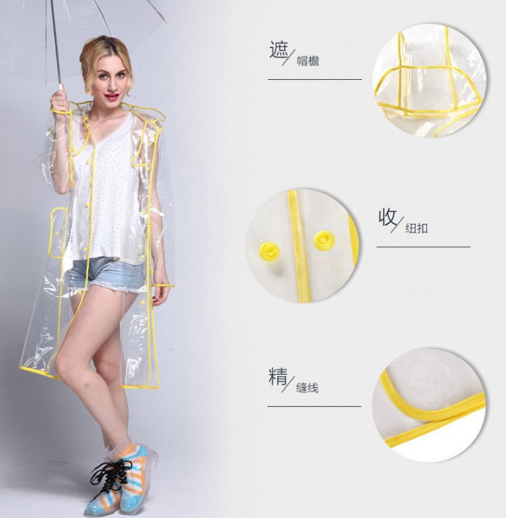 Adult Transparent Binding Style Portability EVA Fashion Raincoat