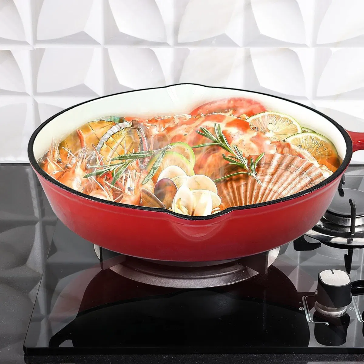 Enameled Round Non Stick Egg Cast Iron Skillet Frying Pan Set Kitchen Cookware Pot