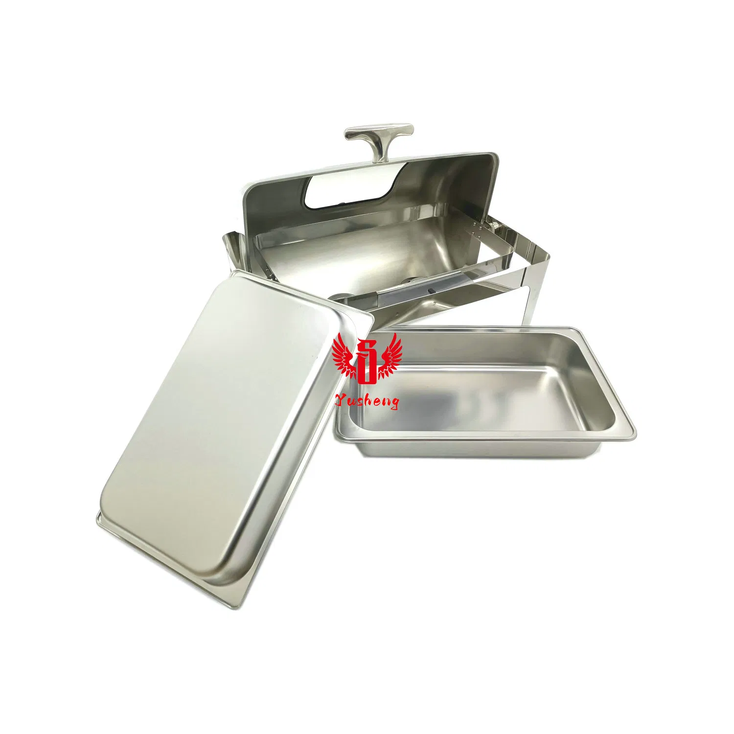 9L Visible Lid Rectangular Silver Color Steel Chafing Dish