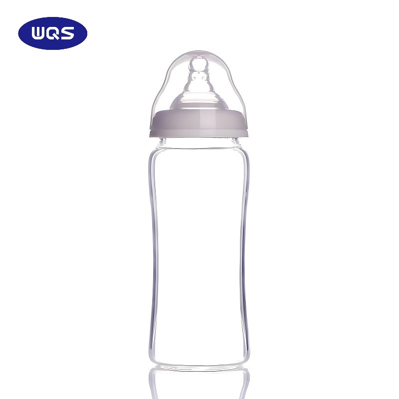 Custom High Borosilicate Glass Baby Bottle Silicon Nipple Baby Food Feeder