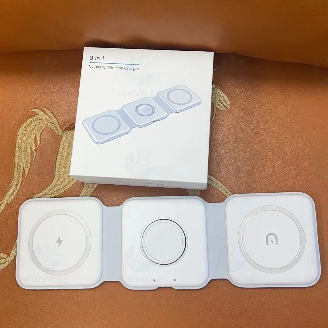 Magnetic 3 in 1 Foldable Wireless Charger 15W Fast Wireless Charging Stand Station Portable Wireless Charger for Phone