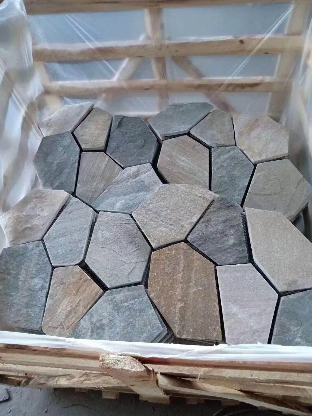 Outdoor Irregular Flagstone Paving Slate Paver with Mesh Stone Crazy Paving
