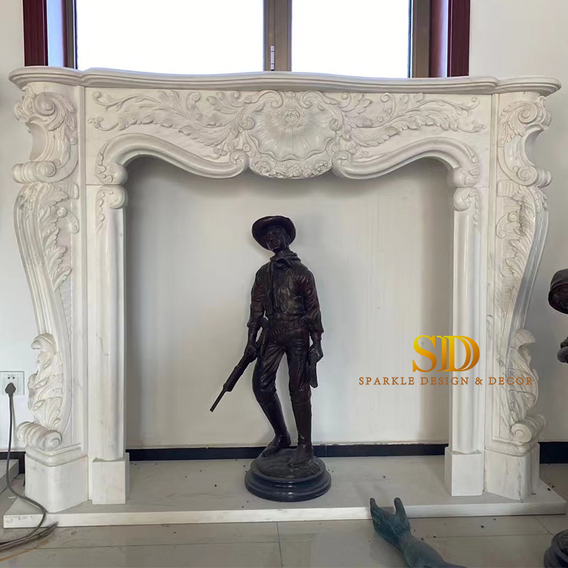 Good Price French Stone Fireplace Design White Marble Fireplace Mantel in Stock for Sale