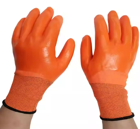 20+ Years of Ddsafety Experience Wholesale High Quality Cheapest Price 13gauge Nylon Breathable Half Coated Orange Yarn PVC Work Gloves