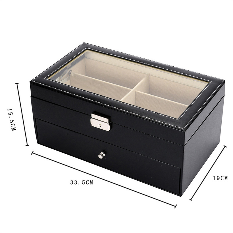 Leather 12slots Sunglass Box Multiple Eyeglasses Eyewear Display Case with Drawer