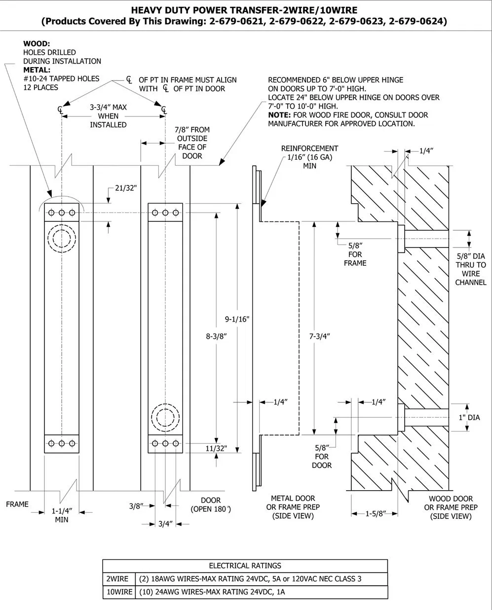 Hager 2 10 Wire Concealed Electric Security Door Controls Heavy Duty Electrical Power Transfer Devices